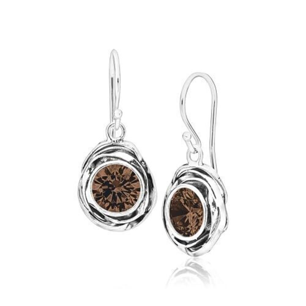 8252 925 Sterling Silver Dangle Earrings -Wire Wrap with Bezel Set Cubic